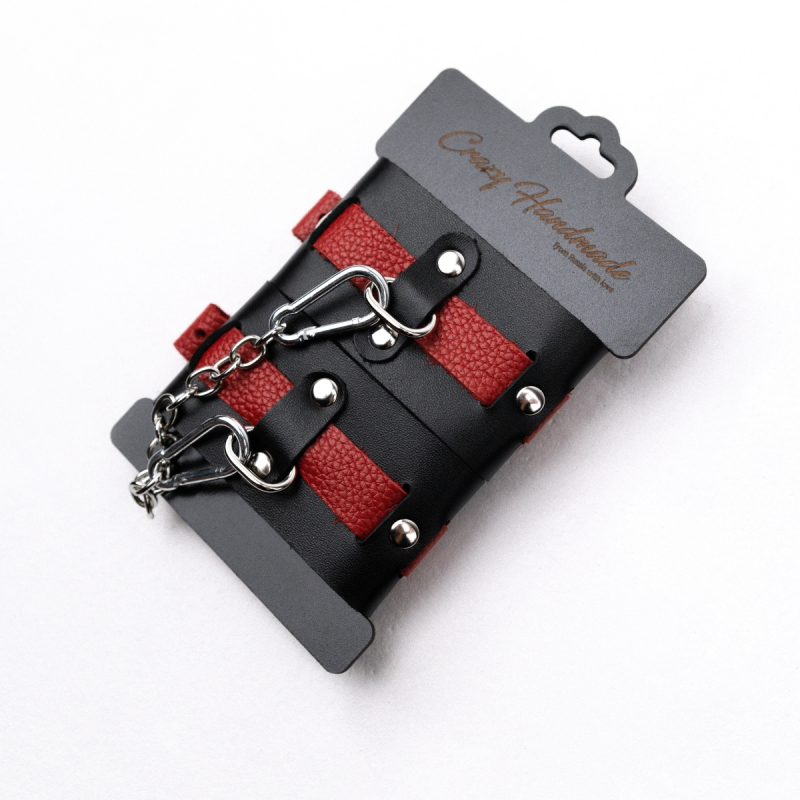 Наручники "Crazy Handmade" красно-черные, кожа 